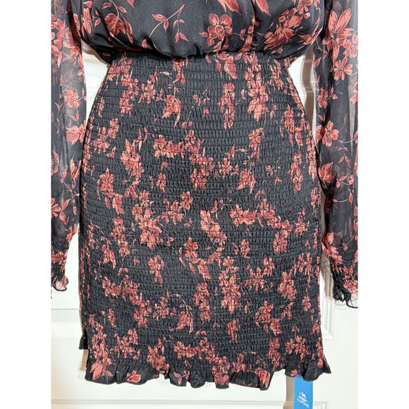 Cupshe Long Peasant Sleeve Bodycon Mini Floral Dress, Women's Size M - Picture 4 of 6